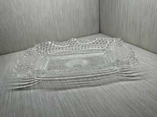Vintage Clear Cut Glass Trinket Tray Diamond Point Pattern Ruffled Edge Dish