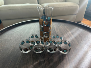 Culver Carnival Turquoise and Gold Pitcher and Glasses Set