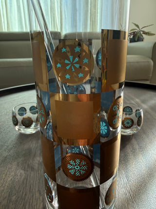 Culver Carnival Turquoise and Gold Pitcher and Glasses Set