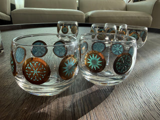 Culver Carnival Turquoise and Gold Pitcher and Glasses Set