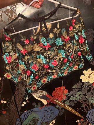 Rebellion Black Floral Sheer Crop Top