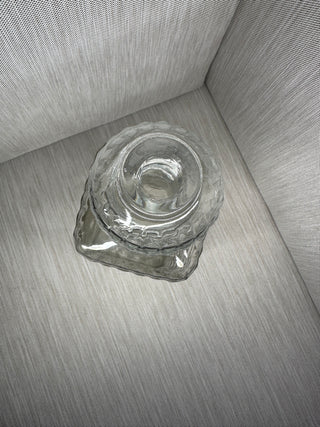 Whiskey Liquor Decanter Diamond Waffle Pattern with Round Stopper Vintage Clear Glass
