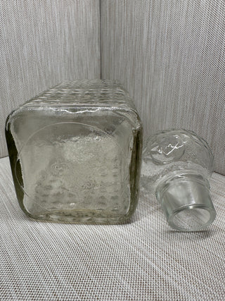 Whiskey Liquor Decanter Diamond Waffle Pattern with Round Stopper Vintage Clear Glass