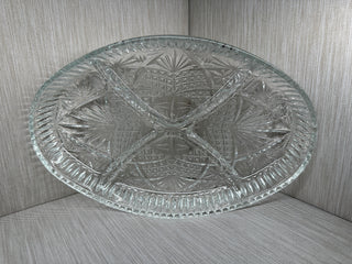 Glass Divided Trinket Tray 4 Section Oval Sunburst Vanity Catchall