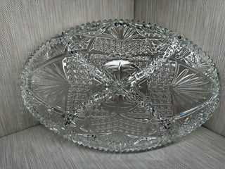 Glass Divided Trinket Tray 4 Section Oval Sunburst Vanity Catchall