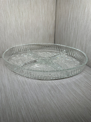 Glass Divided Trinket Tray 4 Section Oval Sunburst Vanity Catchall