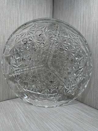 3 Section Divided Trinket Tray Round Clear Vintage Indiana Glass Daisy and Button