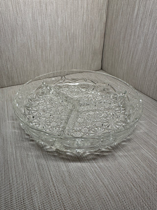 3 Section Divided Trinket Tray Round Clear Vintage Indiana Glass Daisy and Button