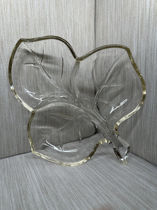 Glass Leaf Shaped Trinket Tray 3 Section Divided Vanity Catchall