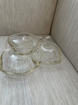 Glass Leaf Shaped Trinket Tray 3 Section Divided Vanity Catchall