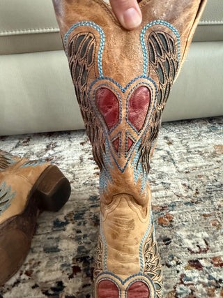 Corral Peace Heart Angel Wings Cowboy Boots