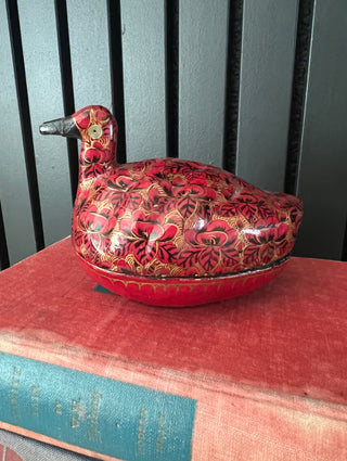 Vintage Indian Paper Mache Hand Painted Bird Trinket Box