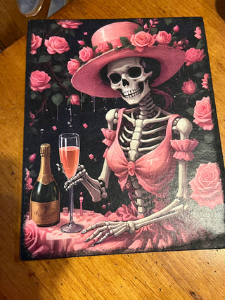 Pink Skeleton Print On Thin Canvas Board