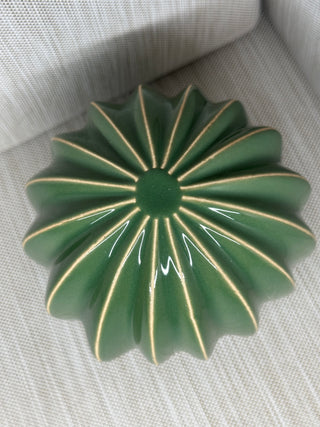 Ceramic Green Cactus Figurine Round Ribbed 3.75"