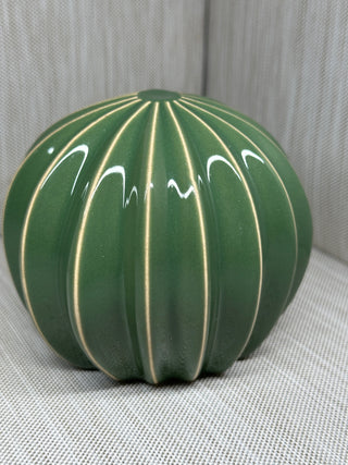 Ceramic Green Cactus Figurine Round Ribbed 3.75"