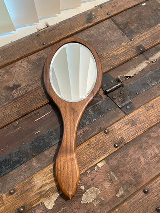 Vintage Wooden Oval Hand Mirror