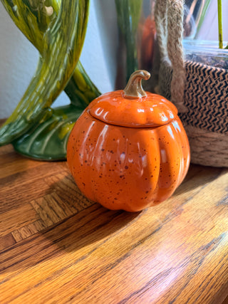 Ceramic Orange Speckled Pumpkin Lidded Jar