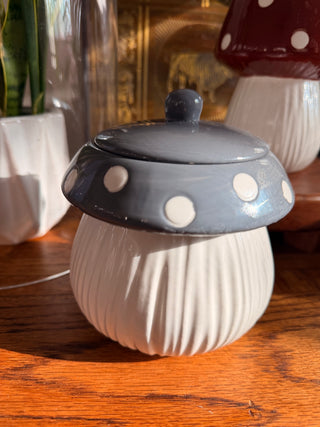 Ceramic Gray Mushroom Canister 4.5in