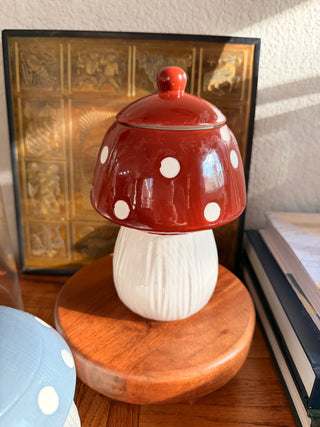 Ceramic Red Mushroom Canister 6.5in