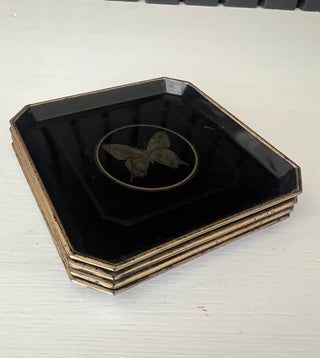 Vintage lacquered butterfly coaster set-4