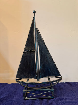 Vtg Sailboat Metal Decor Candle Holder