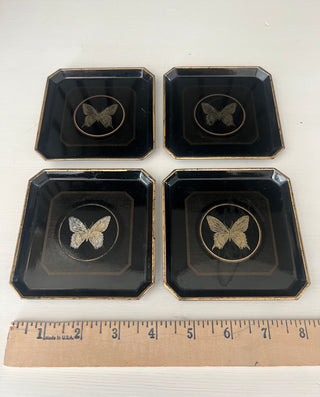 Vintage lacquered butterfly coaster set-4
