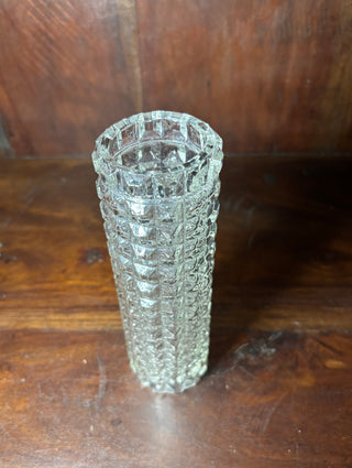 Vtg clear glass square design vase