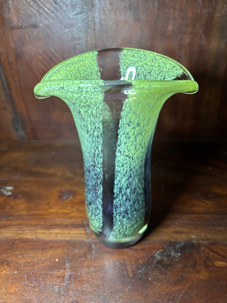 Handblown chartreuse & purple glass vase