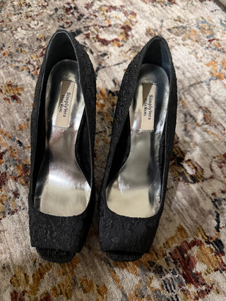 Vera Wang Black Embroidered Heels