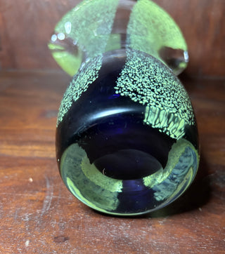 Handblown chartreuse & purple glass vase