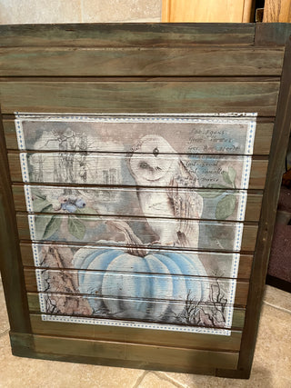 Large Owl & Pumpkin Wood Slat Wall Decor