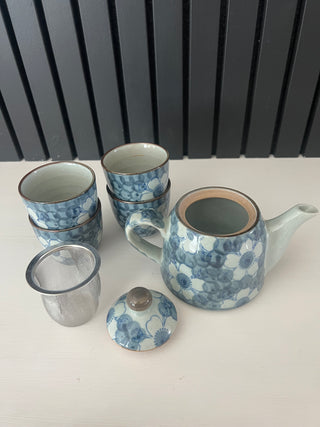 Blue floral ceramic tea set