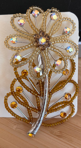 Gold/Silver Beaded Flower Brooch / Pin *B—10*