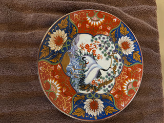 Vtg Hand Painted Crane Decor Plate