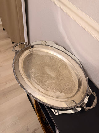 Silver Plated Ornate Serving Tray 25.5in