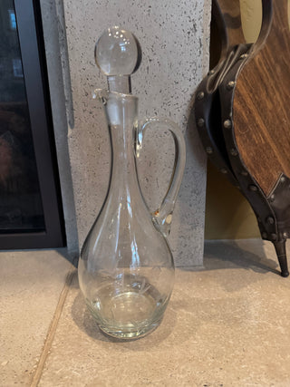 Vtg Clear Glass Etched Decanter w/ Stopper