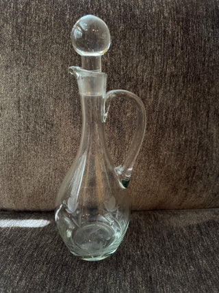 Vtg Clear Glass Etched Decanter w/ Stopper