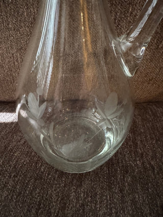 Vtg Clear Glass Etched Decanter w/ Stopper