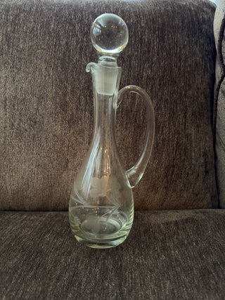 Vtg Clear Glass Etched Decanter w/ Stopper