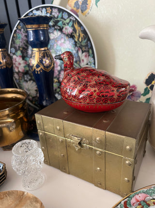 Vintage Indian Paper Mache Hand Painted Bird Trinket Box