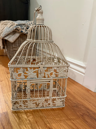 Vintage Ivory Metal Birdhouse