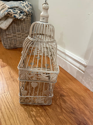 Vintage Ivory Metal Birdhouse