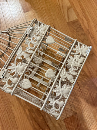 Vintage Ivory Metal Birdhouse