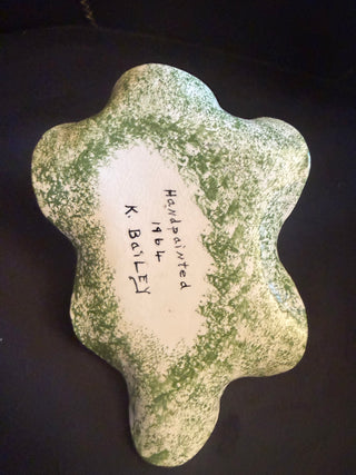 Vintage Handmade Ceramic Leaf with elf Dish signed VV