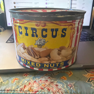 Vintage 1957 Circus Mixed Nuts Tin Litho Advertising San Francisco with Lid MCM VV