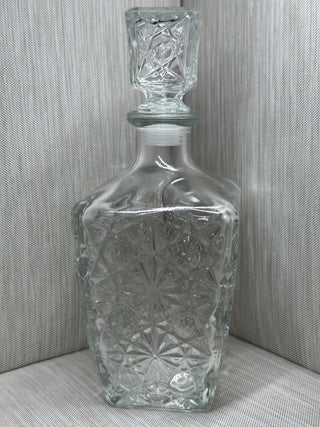 Clear Cut Glass Whiskey Decanter Square Liquor Bottle No Mark 9.5" Vintage