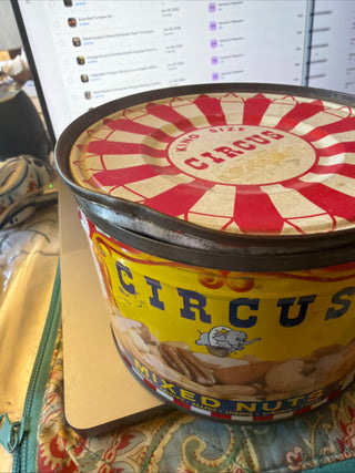 Vintage 1957 Circus Mixed Nuts Tin Litho Advertising San Francisco with Lid MCM VV