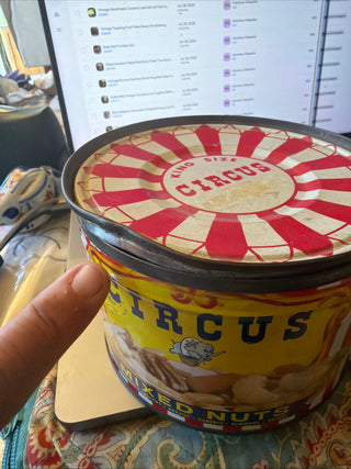 Vintage 1957 Circus Mixed Nuts Tin Litho Advertising San Francisco with Lid MCM VV
