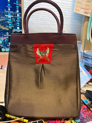 Silk tote Bag w/butterfly embroidery from Japan