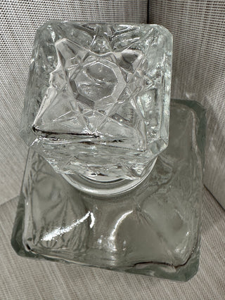 Clear Cut Glass Whiskey Decanter Square Liquor Bottle No Mark 9.5" Vintage